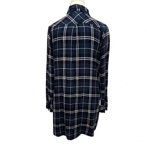 Rails Bianca Tartan Shirt Dress Blue White Plaid Long Sleeve Button Down Sz M - Picture 9 of 10